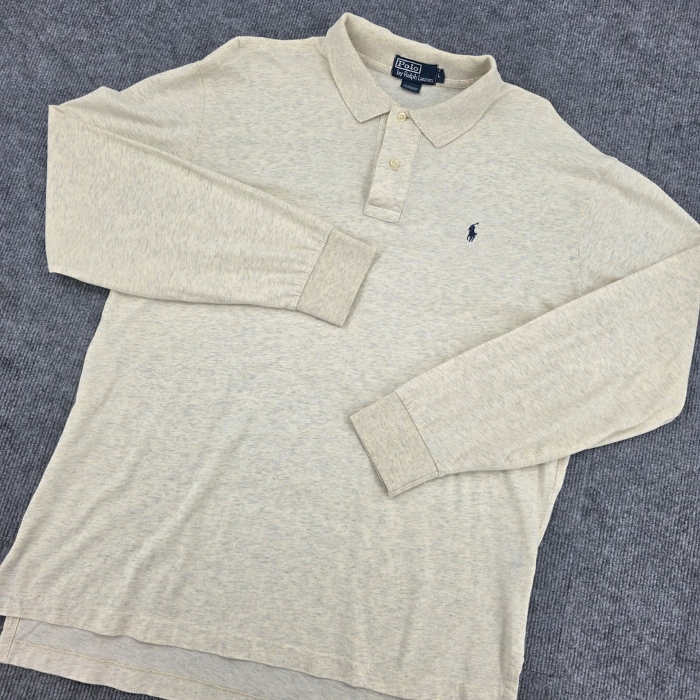 Polo Ralph Lauren Long Sleeve Polo Shirt Mens L Oatmeal Heather Cotton Pony Logo
